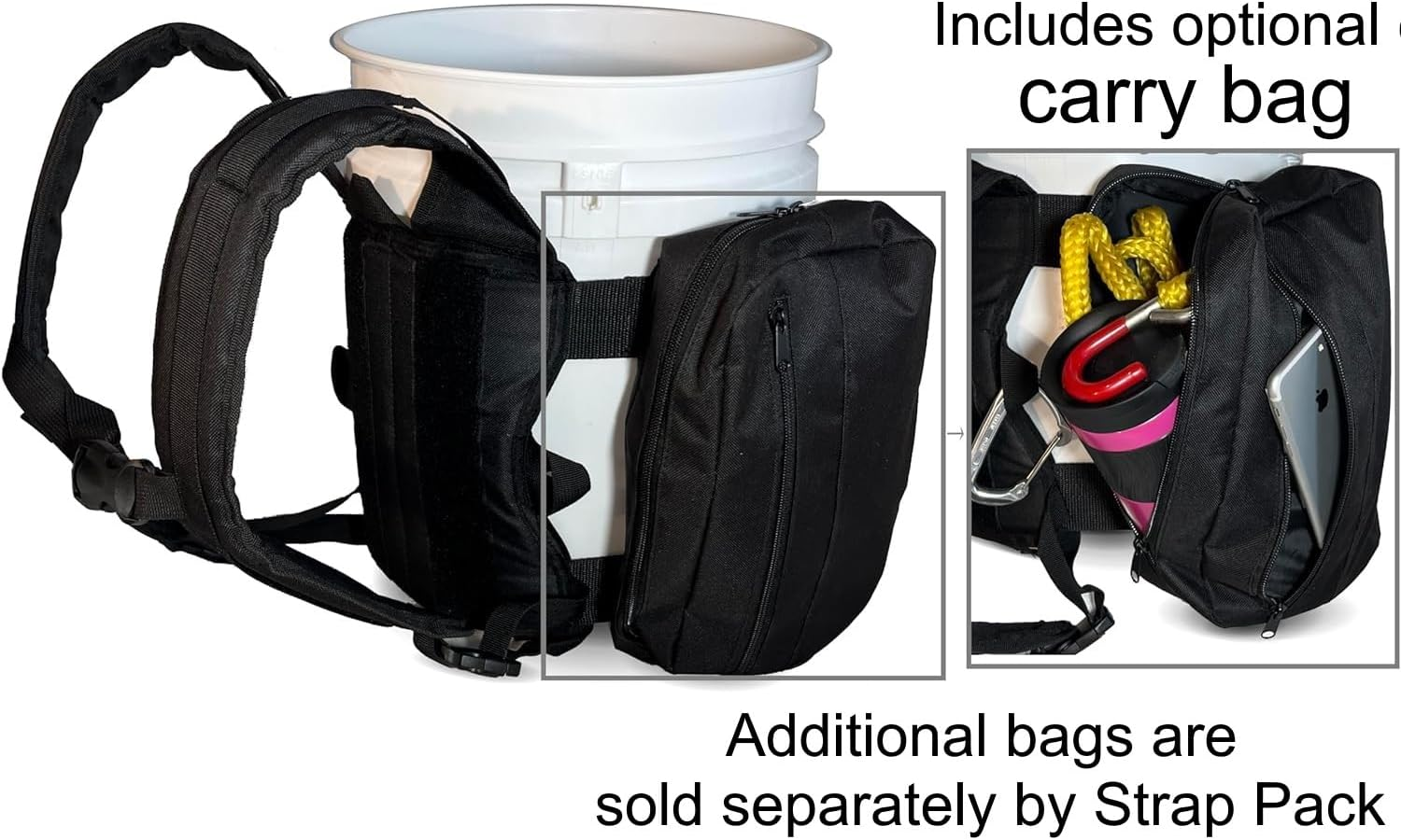 Strap Pack Backpack for 5 Gallon Buckets for Fishing, Picking Apples and Sports