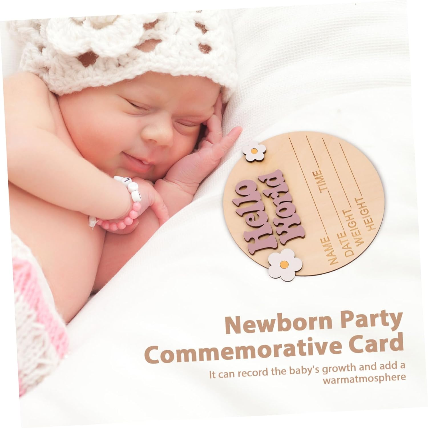 HANABASS Rustic Wood Baby Announcement Sign Flower Decor Newborn Birth Announcement Photo Prop for Nursery Baby Name Sign Card and Welcome - Multi image number 2