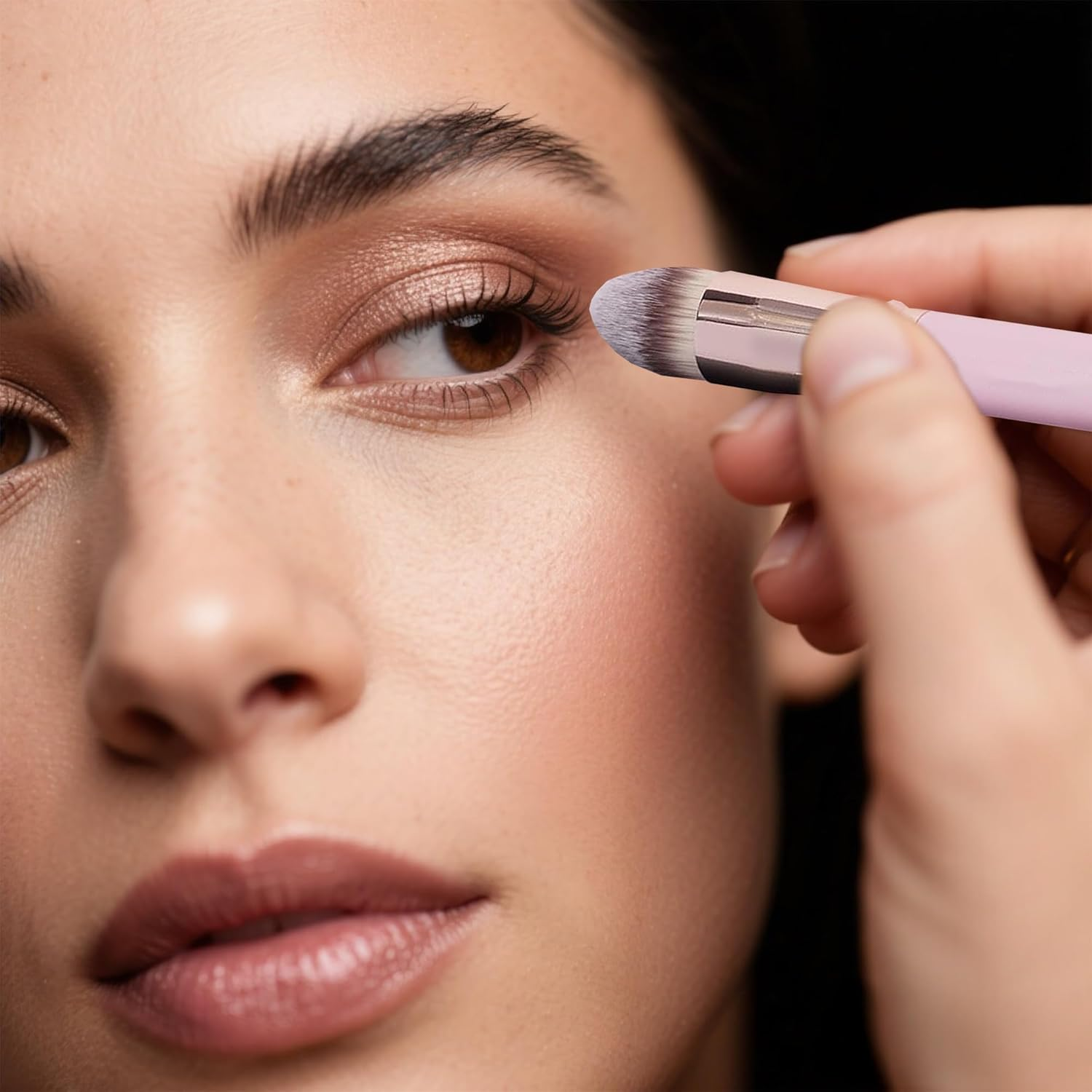 Foundation Makeup Brushes, 2Pcs Premium Double-Ended Makeup Brush (Flat/Angled/Angled Round/Tapered Top) for Buffing Liquid, Cream, Powder, Blending Contour Face Brush(Pink） image number 4