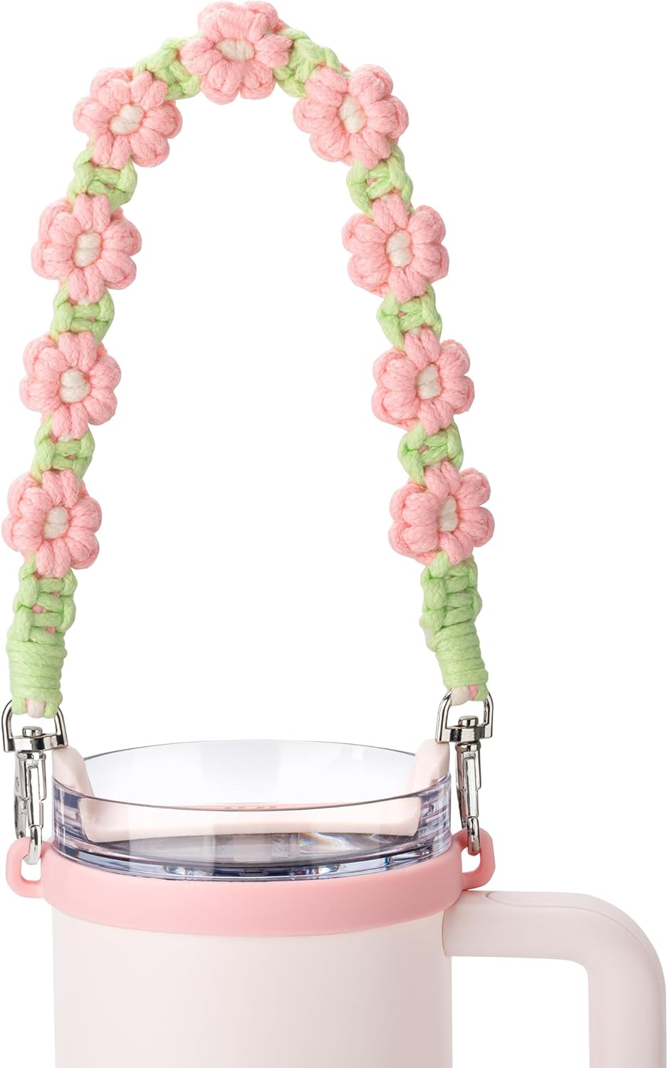 Bluwing Water Bottle Handle with Strap Compatible with Owala, Stanley Cup, Hydro Flask - Fits Most 12-40Oz Bottles - Christmas Daisy Green image number 7