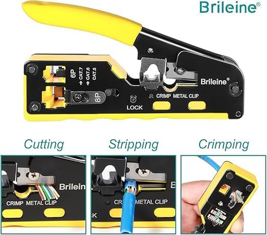 RJ45 Crimp Tool Kit Pass through Crimper RJ45 Crimping Tool Stripper All-In-One for 8P RJ45 Cat5 Cat5E Cat6 6P RJ11/12 Telephone Connectors Network Enthernet Crimper Kit