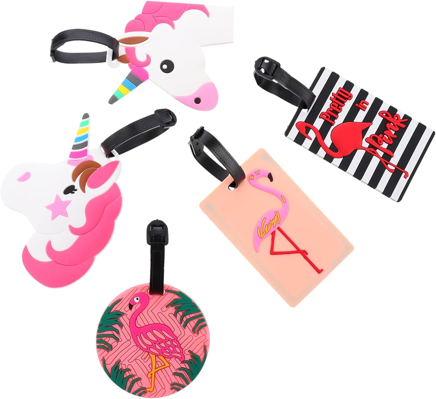 LIGIGWASH 5Pcs Luggage Tag Set Suitcase Luggage Identifiers Travel Baggage Labels Flamingo Theme Material for Men Women Boys and Girls image number 6
