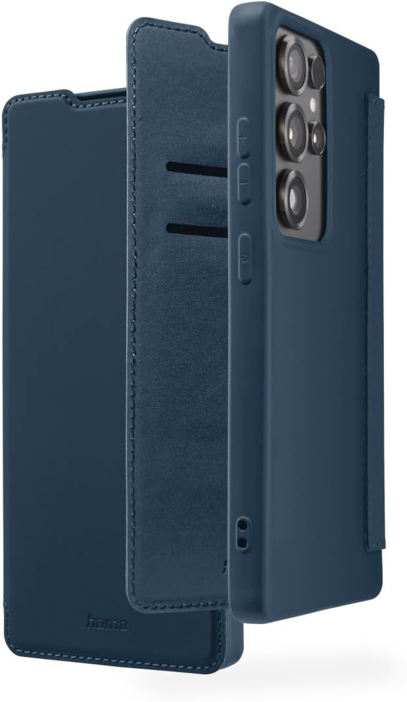 Hama Mobile Phone Case for Samsung Galaxy S25 Ultra (Mobile Phone Case, Flip Case, Case with 2 Card Slots, Shockproof, Scratch-Resistant, Elegant All-Round Protection, Soft, Slim, Soft Surface) Blue