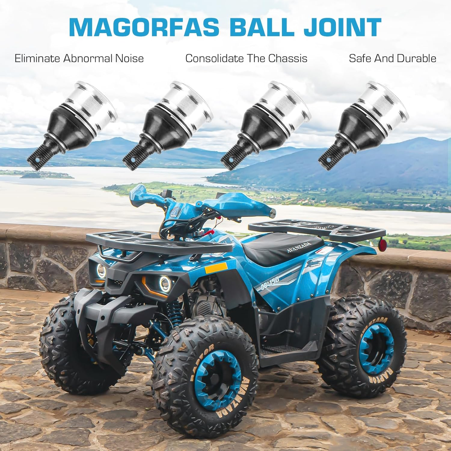 Upper Lower Ball Joints Fit for Yamaha Grizzly 550/700, Kodiak 450/700 EPS 4WD 2013 2014 2015 2016 2017 2018 2019 2020 2021 2022 for 3B4-23579-00-00, 3B4-23579-01-00 - 4 Pcs image number 1