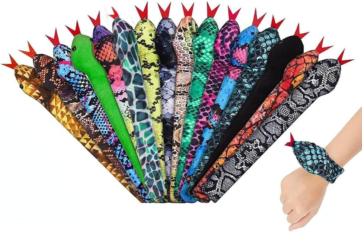 16PCS Snake Slap Bracelets Cool Halloween Snap Bracelets for Easter Halloween Party Favors Reptile Stuffed Snap Bands image number 2