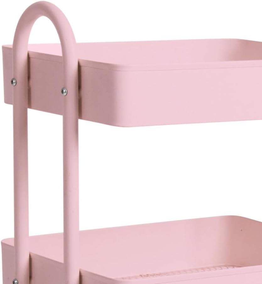 Levede 3 Tiers Kitchen Trolley Cart Steel Storage Rack Shelf Organiser Pink, Metal Utility Cart, 3-Tier Kitchen Trolley with 4 Wheels, Rolling Storage Cart Trolley for Kitchen Storage & Organisation image number 3