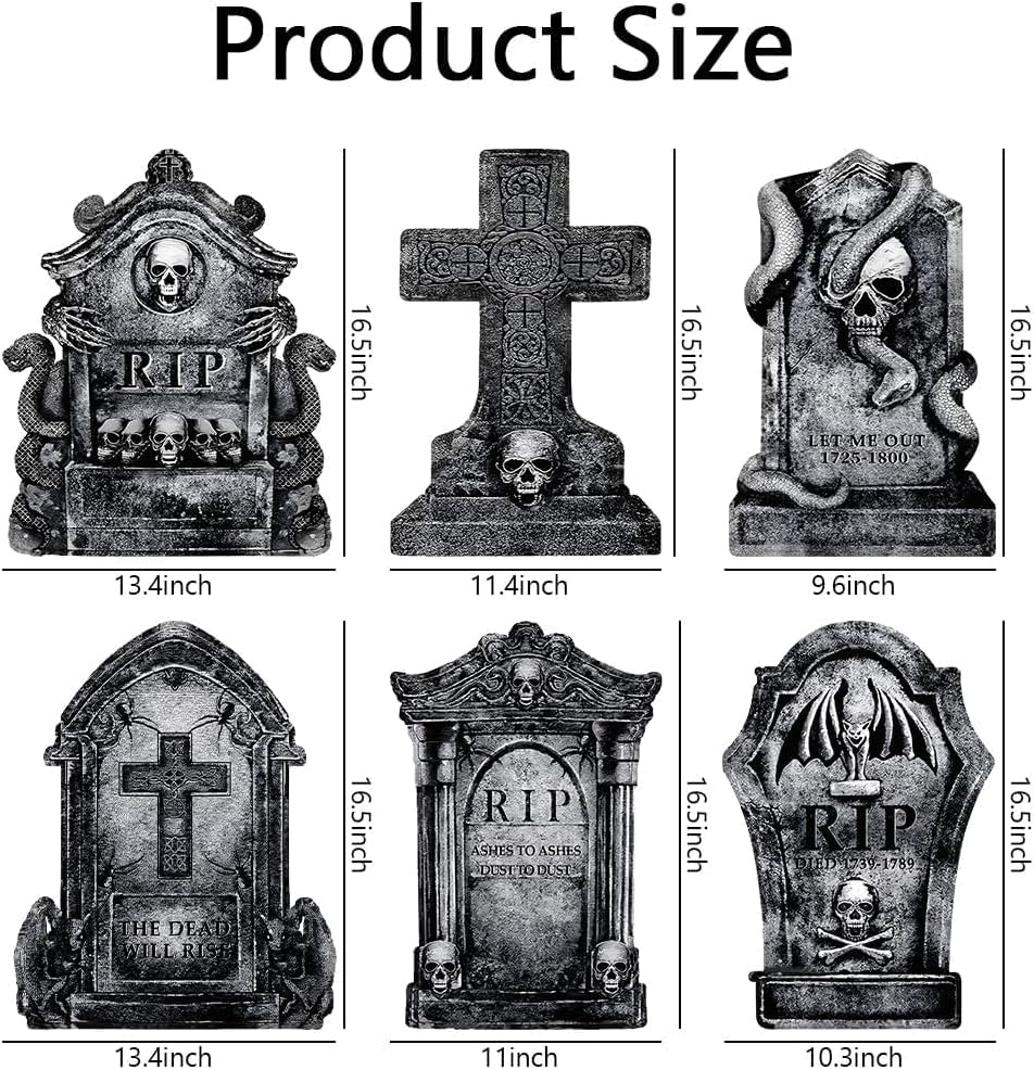 Halloween Decorations Outdoor Tombstones Halloween Gravestones Decor Large Graveyard Decorations Realistic Scary Skeleton Tombstone Cemetery Grave Signs for Halloween Party Yard Lawn Outside