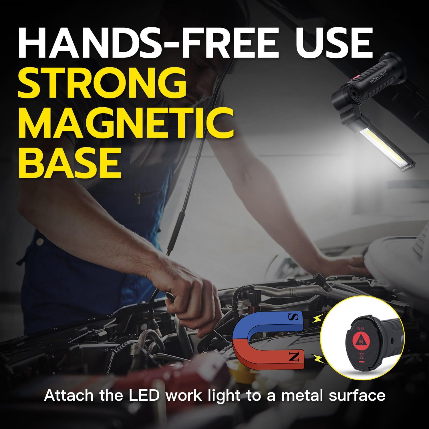 Mcbazel Rechargeable LED Work Light-5 Modes 360&deg; Rotatable Magnetic Torch with USB-C Charging,Portable Camping Light for Car Repair, Emergency, Garage, BBQ & DIY Projects image number 5