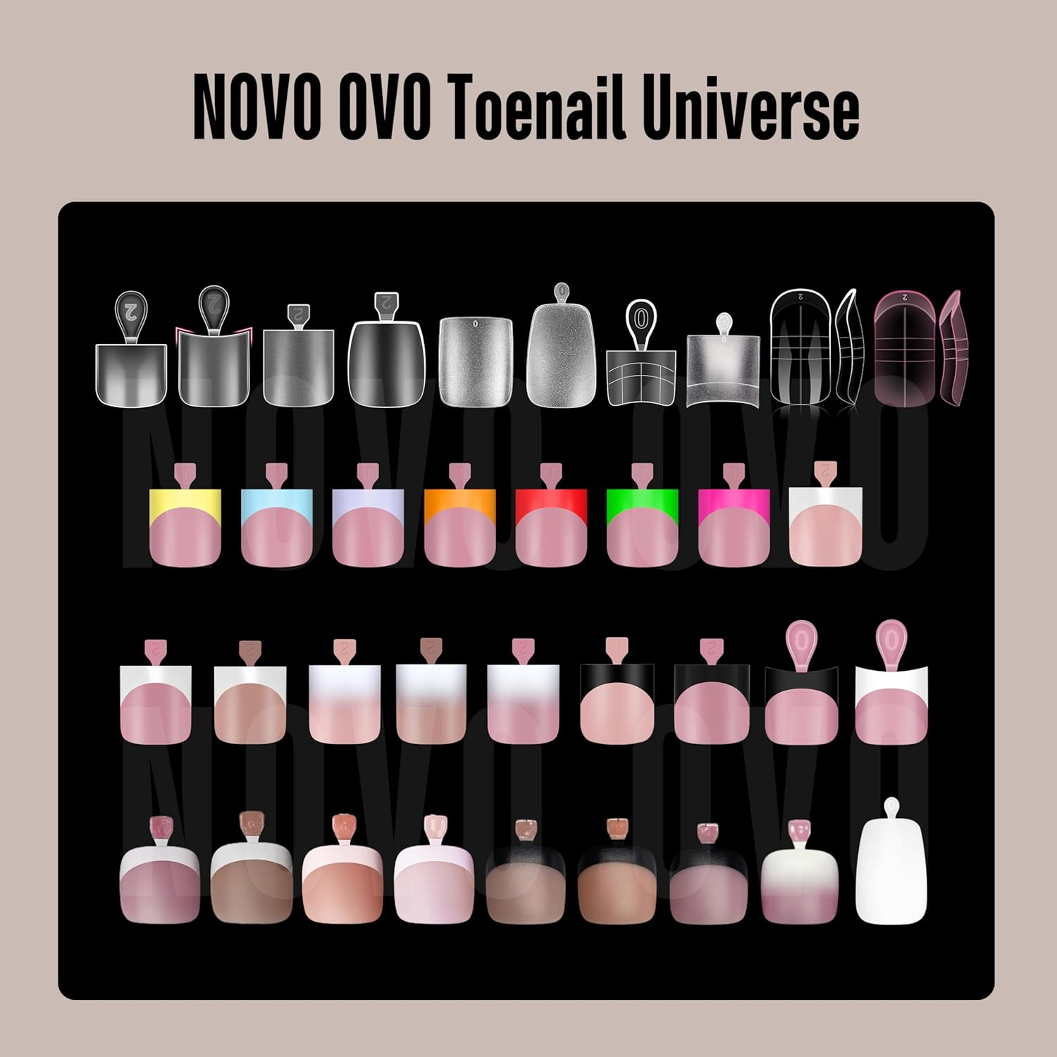 NOVO OVO Upgrade Toe Dual Nail Forms for Poly Gel with Inner French Tips Auxiliary Line for Toenail Extension, Square Soft Gel Nail Extension, Full Cover Molds for Pedicure DIY X 15 Sizes 270 Pcs image number 6