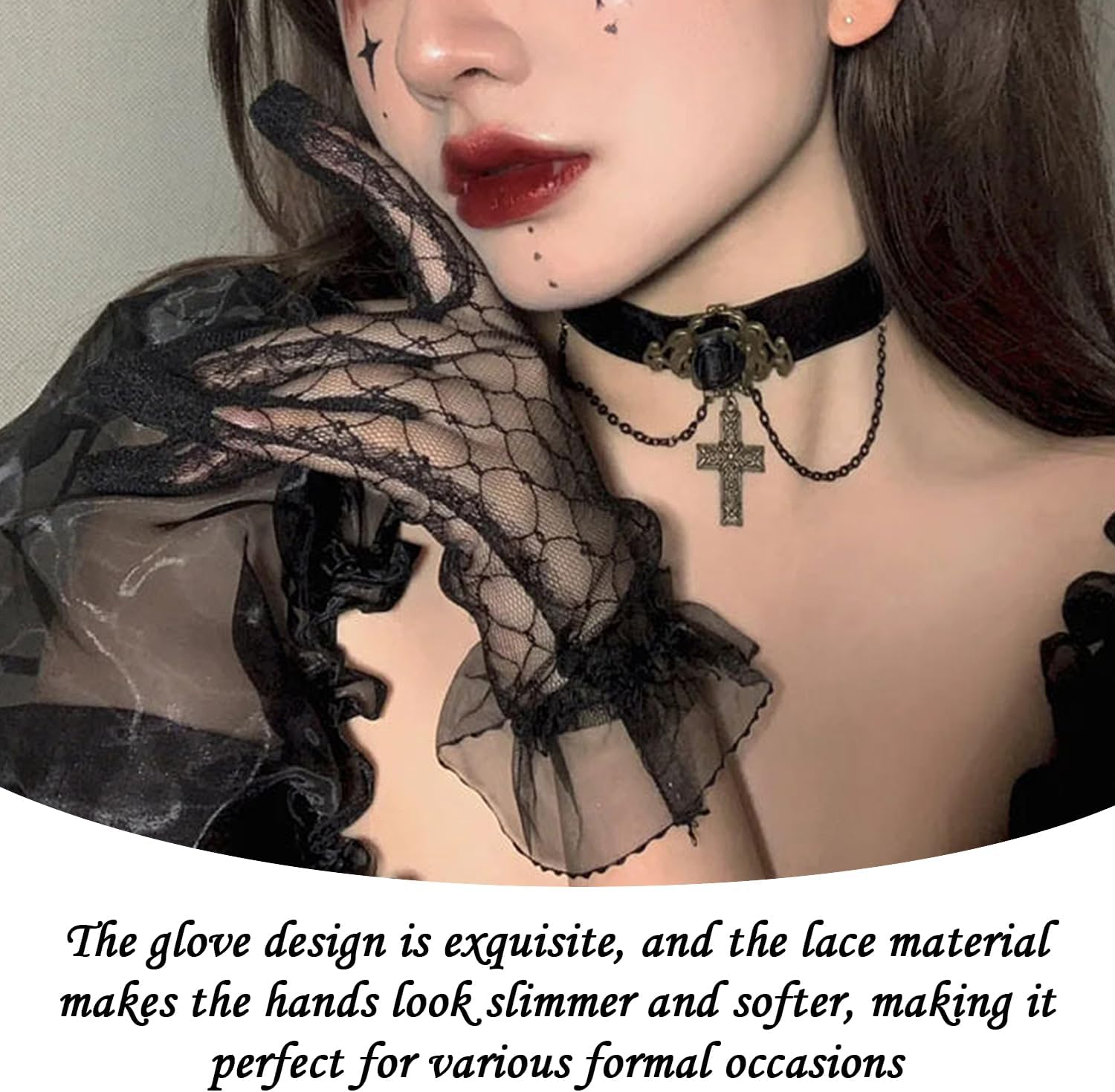 1 Headband, 1 Pair Gloves, Flower Headband, Prom Clothing Accessories, Banquet Mesh Gloves, Creative Hand Decorations. image number 5