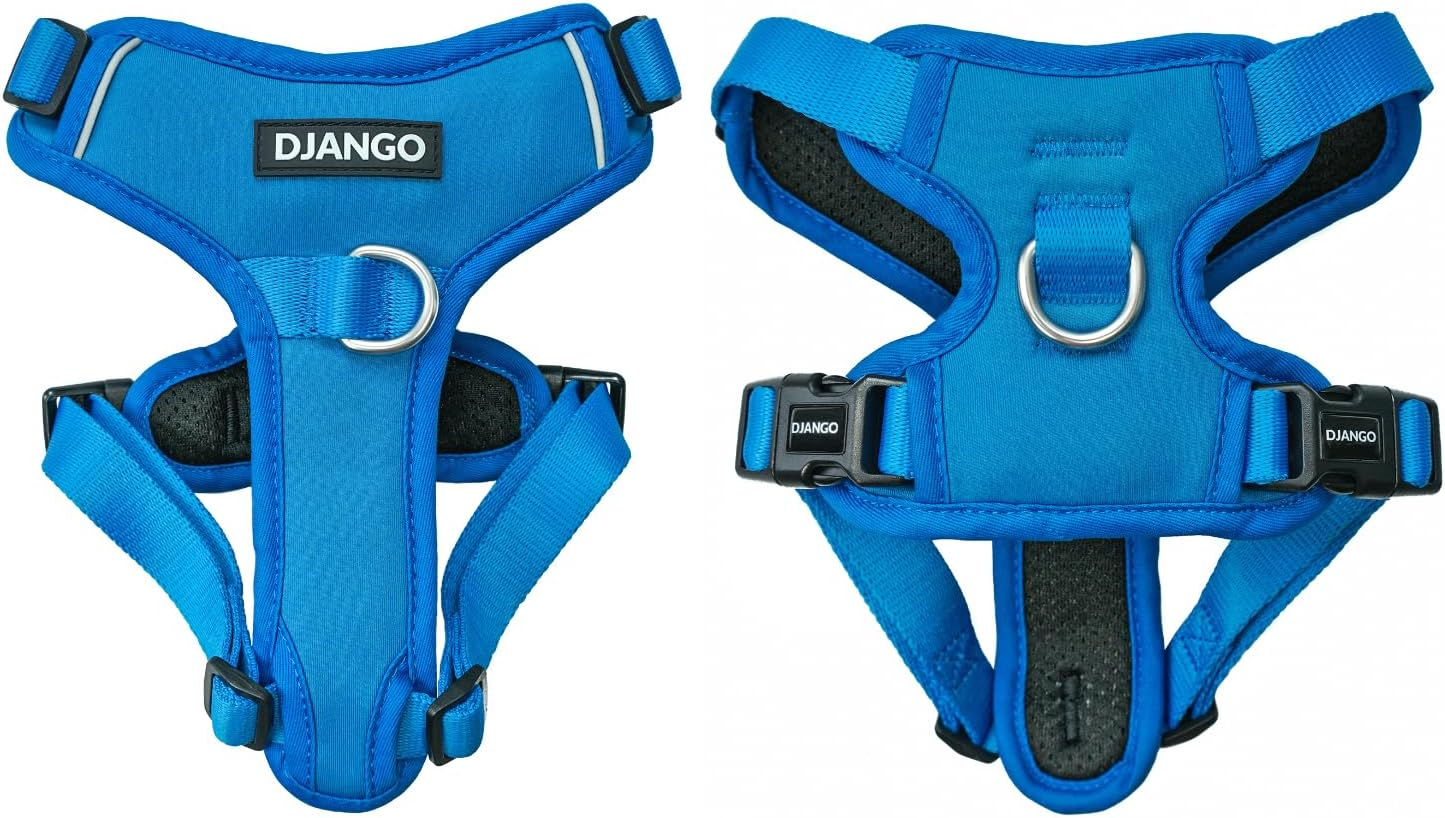 Django Tahoe No Pull Dog Harness &ndash; Comfortable, Durable, & Padded Dog Harness with Front & Back D-Rings &ndash; Adjustable & Secure Harness for Outdoor Adventures & Everyday Use (Alpine Blue, Small)