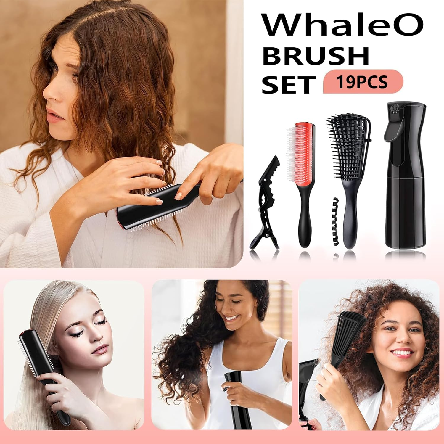Whaleo Sleek Hair Brush Set, No Pulling, Hair Brush, Sleek Look, Skeleton Brush, Scalp Massage Brush, Spray Bottle, Hairdresser and Shower Cap, Hairdresser Accessories image number 6