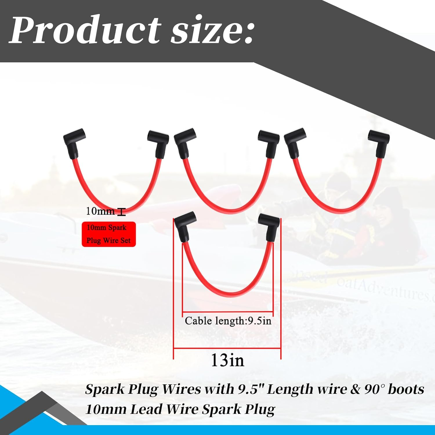 10Mm Lead Wire Spark Plug 582365 9.5"Spark Plug Wire Set Compatible with Johnson Evinrude 80-140 Hp V4 Outboards(4Pcs Spark Plug Wires) image number 4