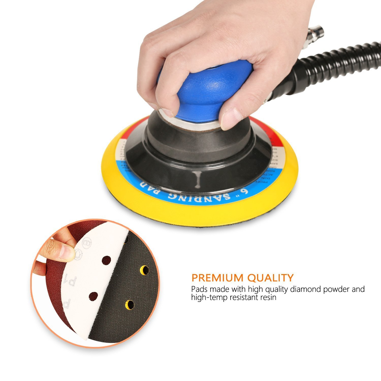 SPTA 100Pcs 150Mm Sanding Discs Pads, Hook and Loop 40# 80#, 120#, 180#, 320#, 600#, 800#, 1000#, 1500#, 2000# Grits 6-Holes Sandpaper Assorted for Random Orbital Sander image number 2