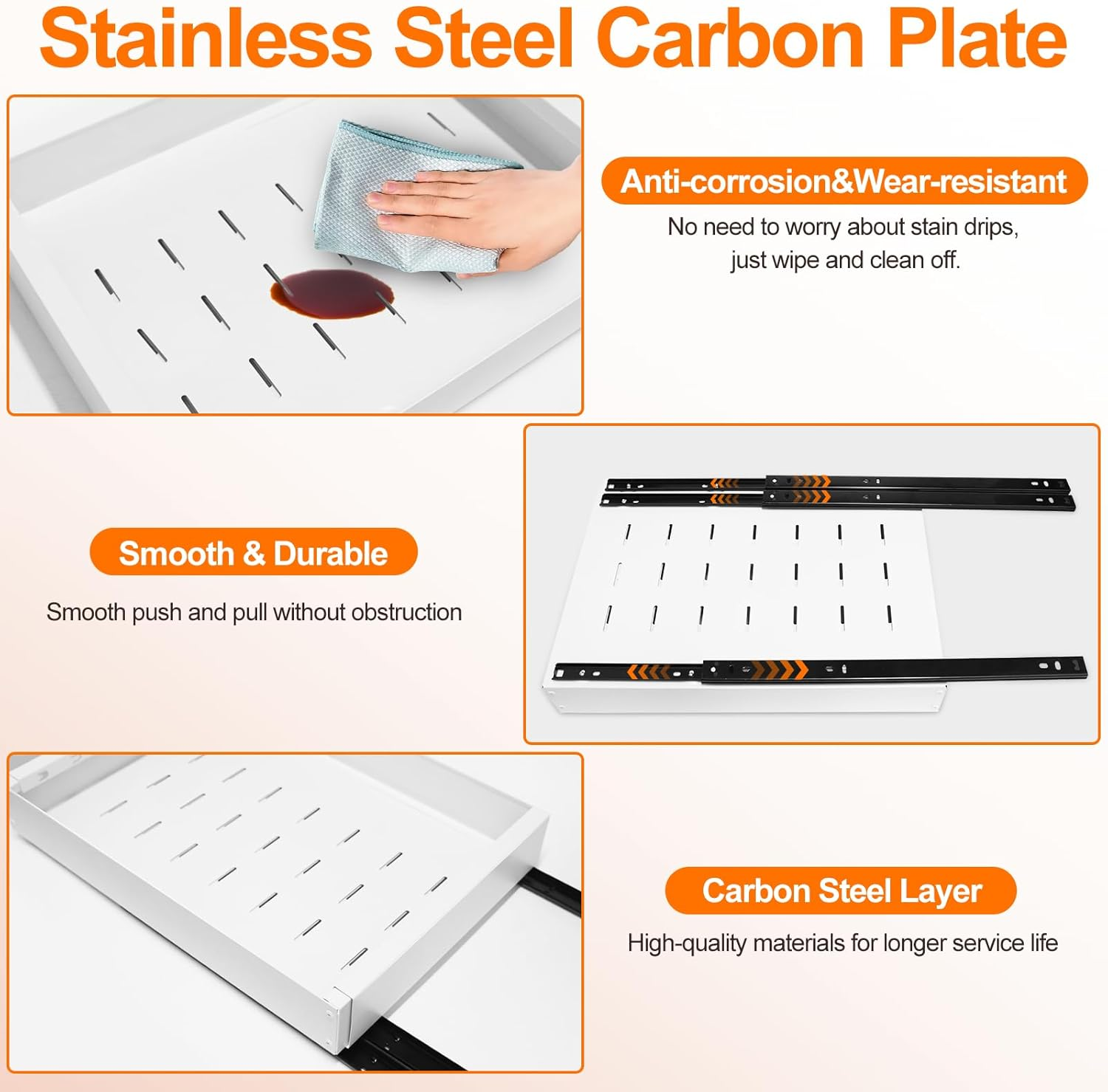 FLSEPAMB 2 Pack Pull Out Cabinet Organizer, Expandable Pull Out Kitchen Cabinet Organizer（31Cm to 53Cm W）, Pull Out Drawers with Adhesive Film for Kitchen Cabinet,Laundry, Pantry, Bathroom image number 2