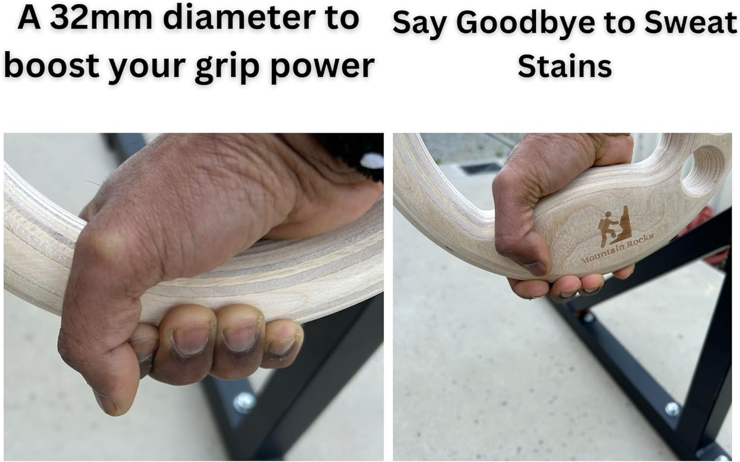 Wood 32Mm Gymnastic Rings with Finger Training Hangboard and Adjustable Numbered Straps | Olympic Rings for Core Workout, Crossfit, Bodyweight Training | Portable Climbing Training Board image number 5