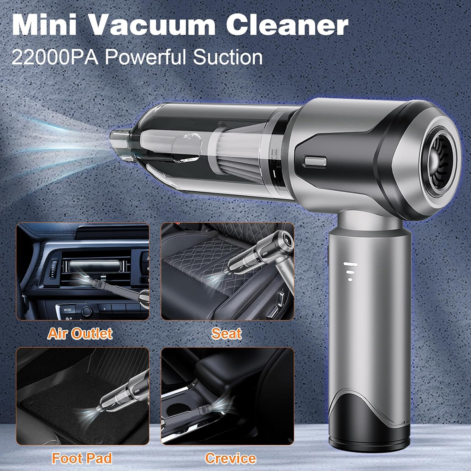 Lecoirrax Car Vacuum Cleaner Cordless, 22000 PA High Power Mini Vacuum Cleaner Handheld, Rechargeable Compressed Air Duster, Portable Air Blower for Home, Pet, Keyboard, Office(Grey) image number 3