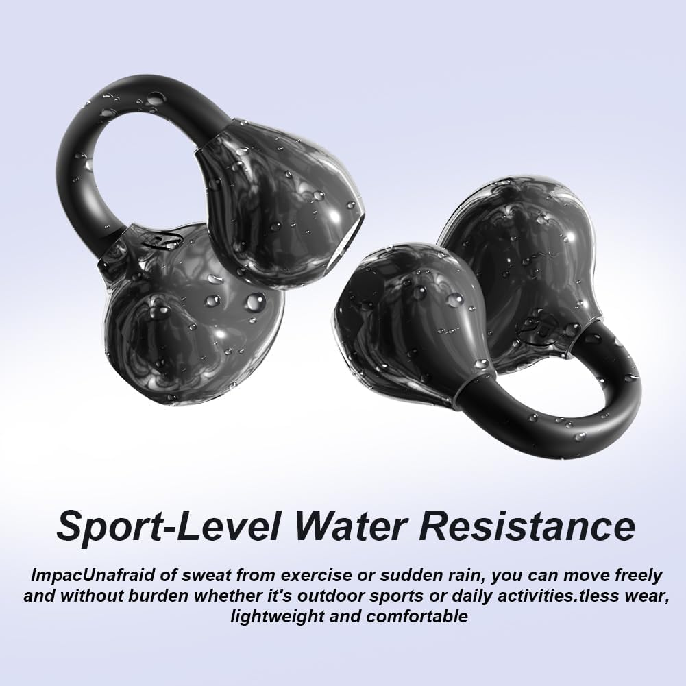 Caijin Clip-On Open-Ear Bluetooth Headphones, Wireless, Bluetooth 6.0, 60 Hours Ultra Long Battery Life, Comfortable and Pain-Free, Ideal for Sports, Office & Fitness, Black image number 5