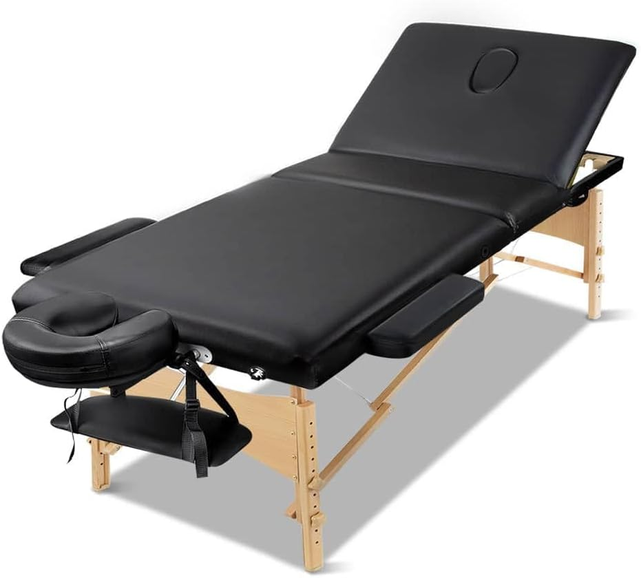 Zenses Massage Table Wooden 70Cm White Portable, Massages Therapy Bed, Folding 3 Fold Waxing Beauty Spa Beds Headrest Bounes Cover Covers Carry Bag Adjustable Height