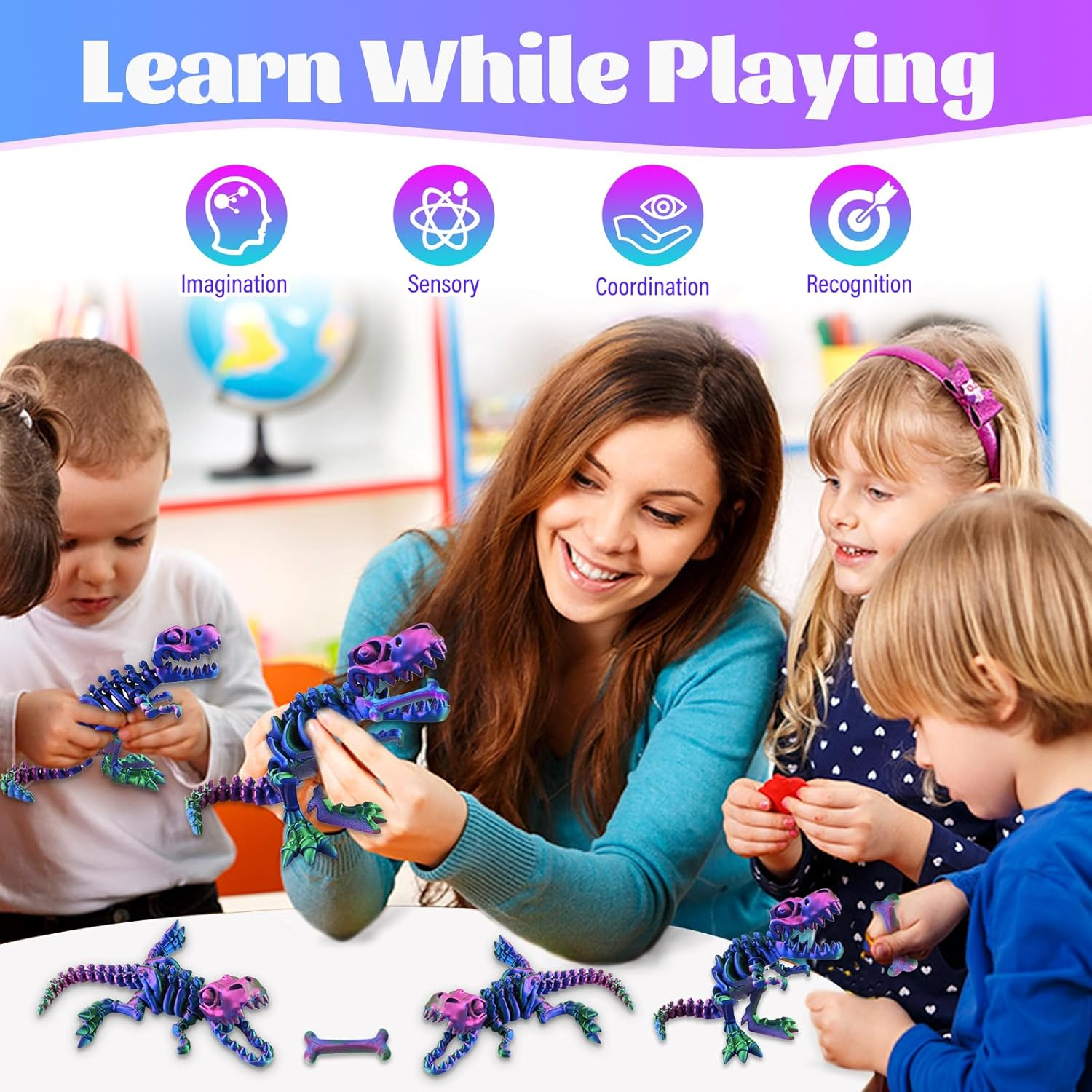 3D Printed Dinosaur Toy Bone, Skeleton Dinosaur Toy, Realistic Dragon Toy, Freestanding Collectible Figures, Fidget Toy for Autism/Adhd, Home Office Decoration image number 5