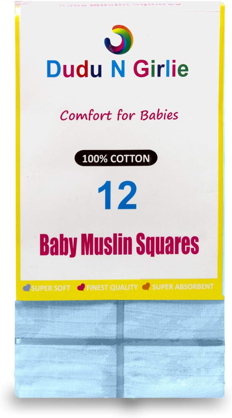 Dudu N Girlie 100 Percent Cotton Baby Muslin Squares, 72 Cm X 72 Cm, 12-Piece, White