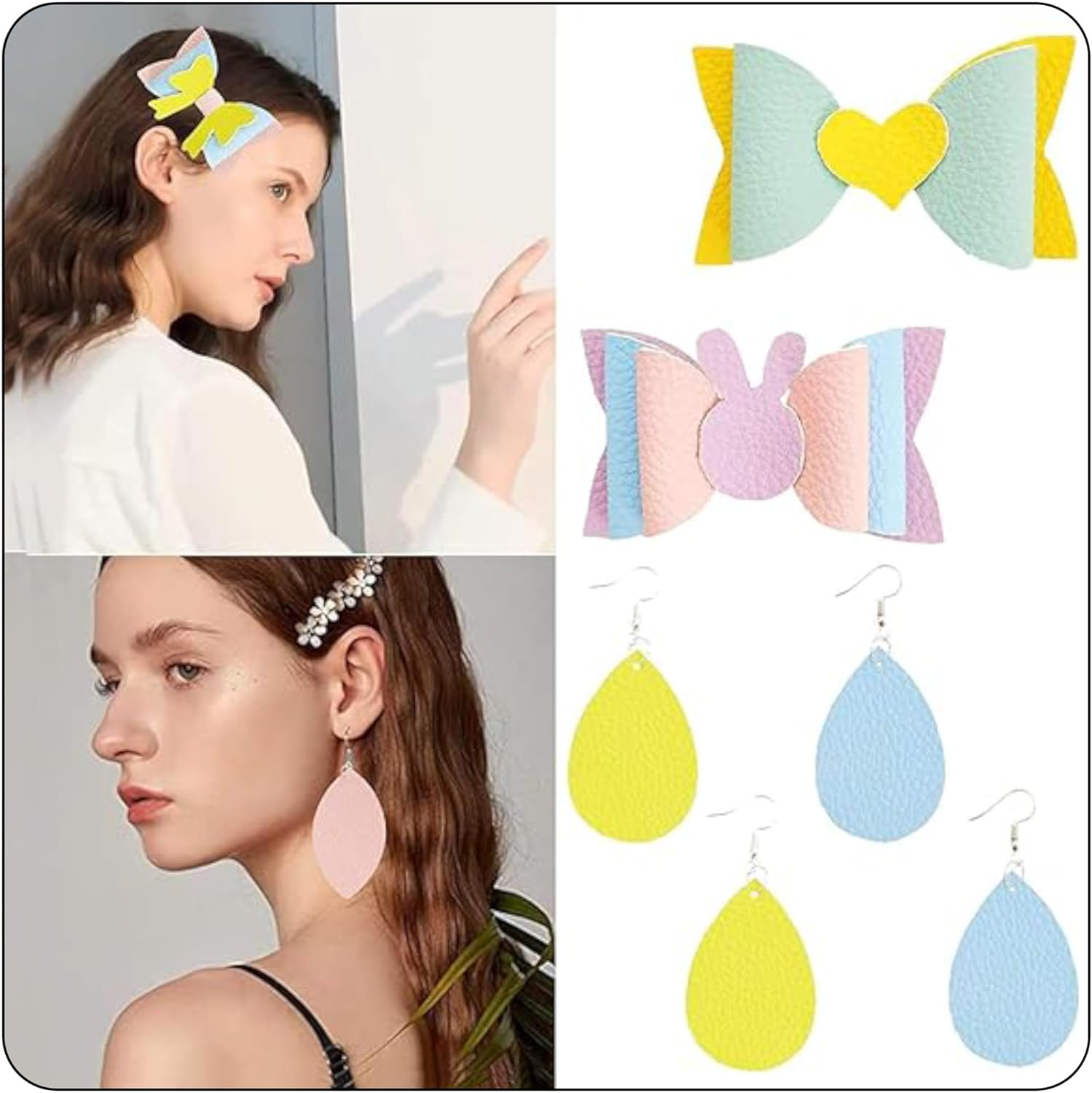 AUXIN 10 Pcs A4 Size (21Cm X 30Cm) Faux Leather Sheets for Bows Earrings Purses Making, PU Synthetic Fabric Bundles for DIY Jewelry Crafts (B) image number 4