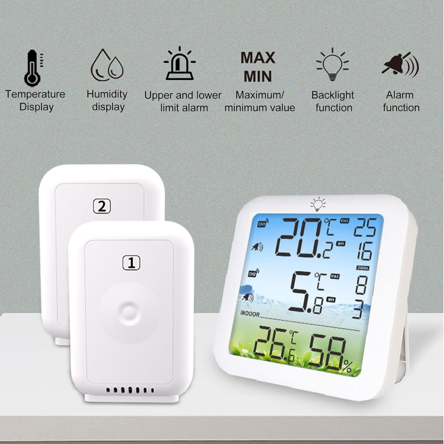 Wireless Digital Thermometer Hygrometer Large LCD Display Fridge Freezer Cold Storage Temperature Indoor Outdoor Temperature Sensor 328Ft Range image number 4