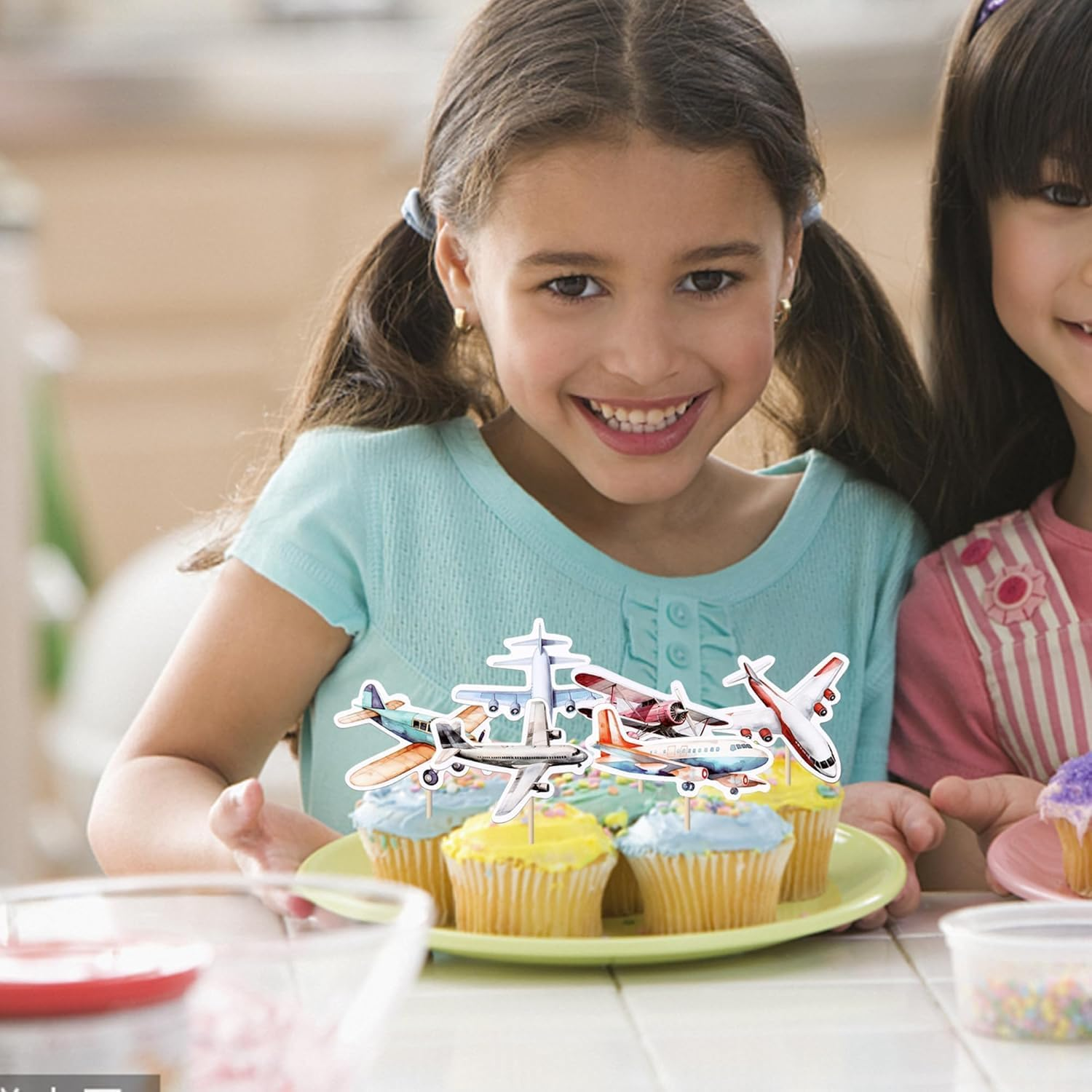 36 Pack Airplane Cupcake Toppers Glitter Plane Cupcake Picks for Baby Shower Aviation Fighter Theme Birthday Party Cake Decorations Supplies (Color-01) image number 6