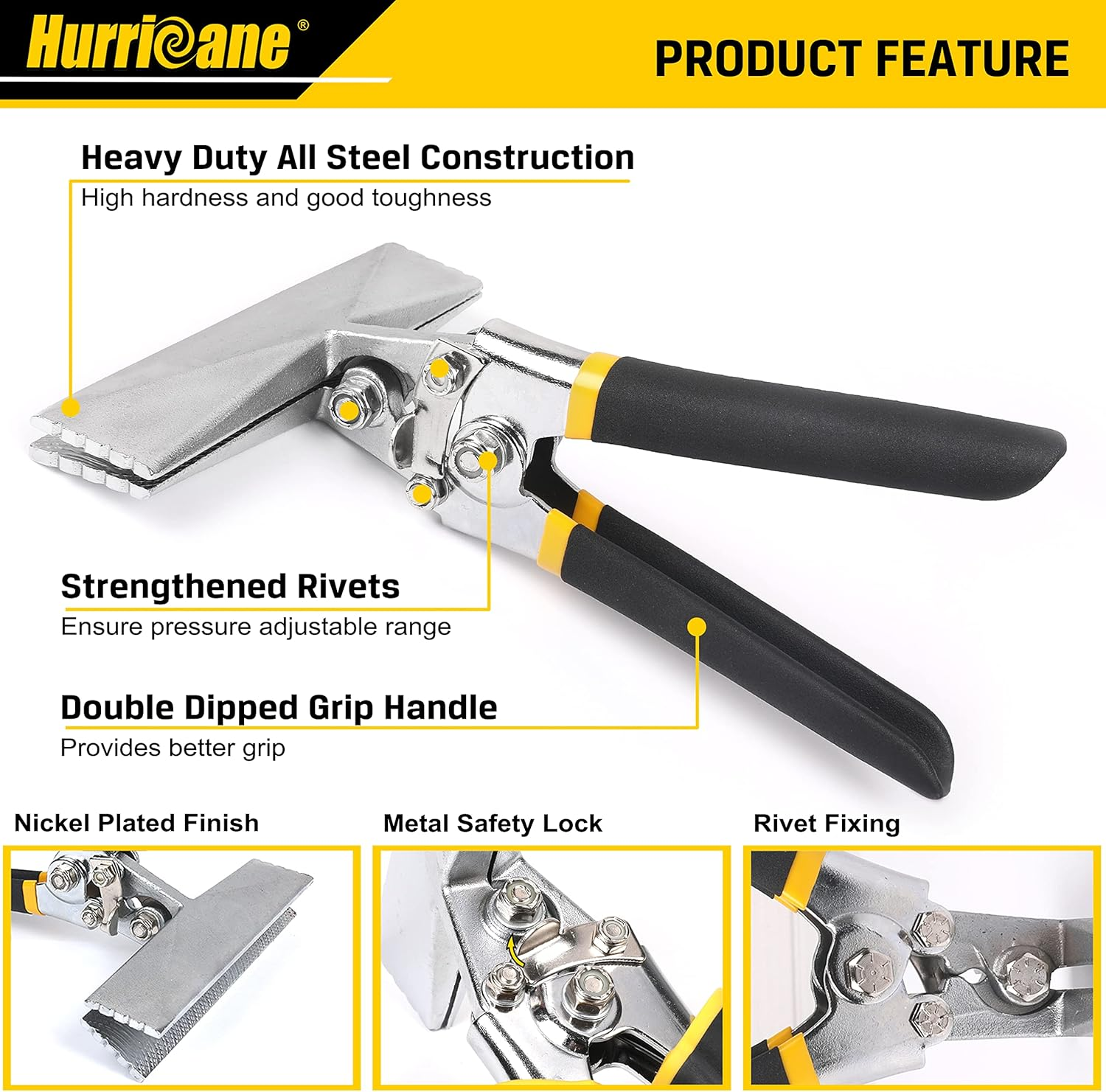 Hurricane 6 Inch Straight Jaw Sheet Metal Hand Seamer Non-Slip Pitted Handles image number 2