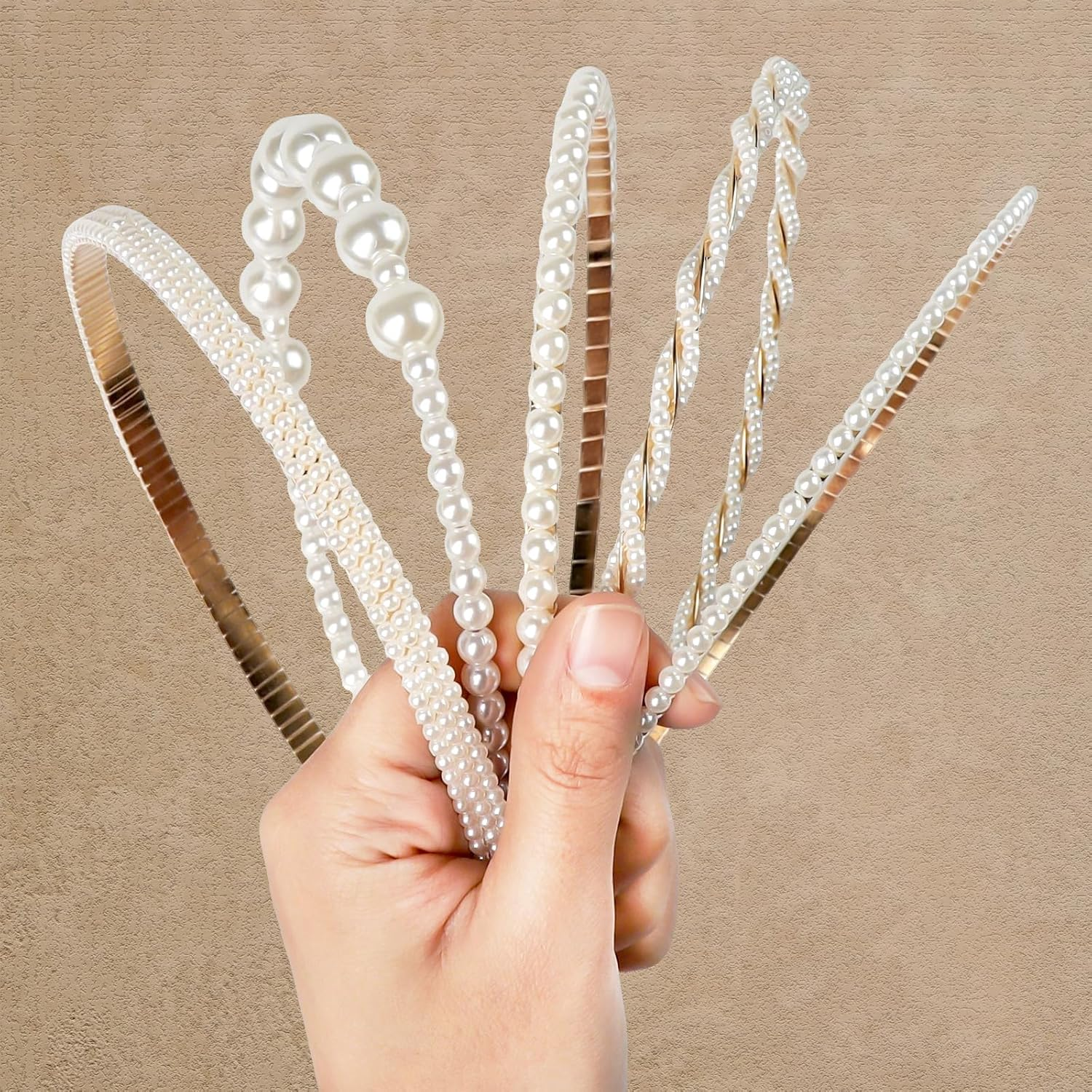 5 Pcs Pearl Headbands for Women Girls White Pearl Non Slip Hairbands Fashion Bridal Headband for Wedding Bridal Hair Hoop Party Pearls Hair Accessories for Women Girls image number 1