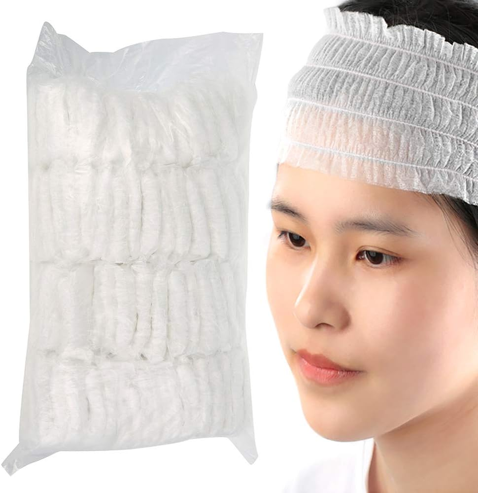 100Pcs Disposable Elastic Hair Wraps Soft Non-Woven Headbands Skin Care Hair Accessory for Spa Salon Makeup, White image number 5