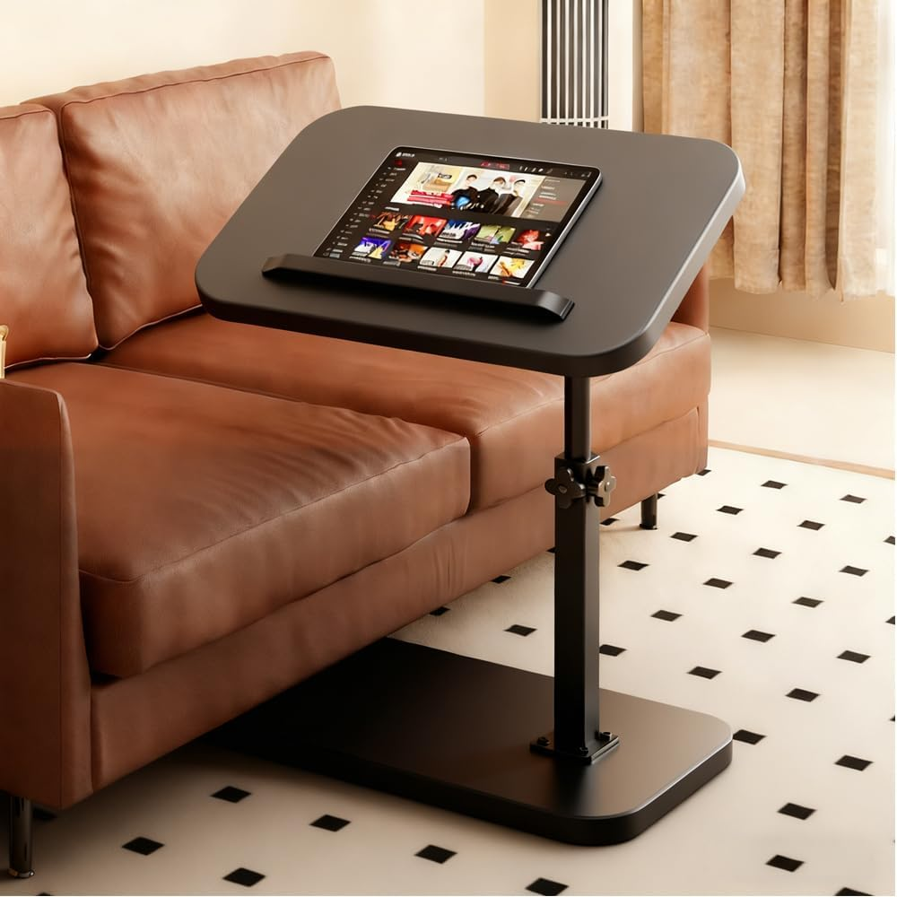 Home Side Tables for Small Spaces，Adjustable by Lifting and Flipping Sofa Side Table Small Coffee Table Anti-Rust Waterproof, End Tables for Living Room Bedroom Balcony Office (Black) image number 1