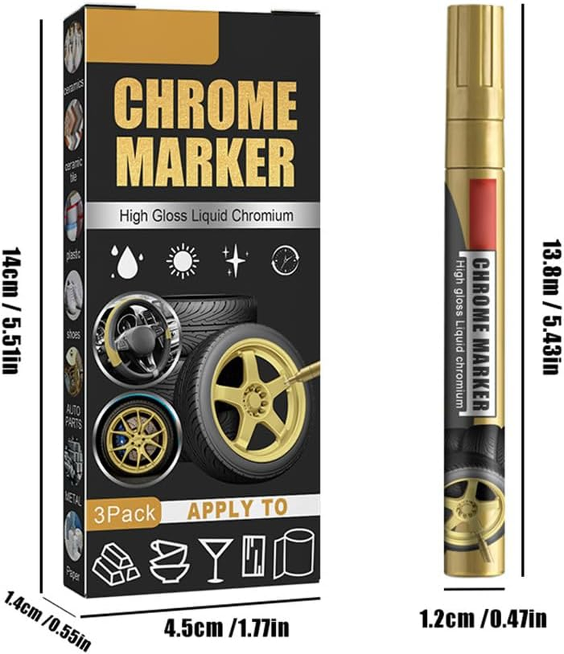 Fdit Car Paint Scratch Repair Pen, Chrome Marker Pen Gold or Silver Touch up Paint for Minor Scratches Swirls with High Gloss Finish for Cars Tires Bumpers 3Pcs (1) - 048 image number 3