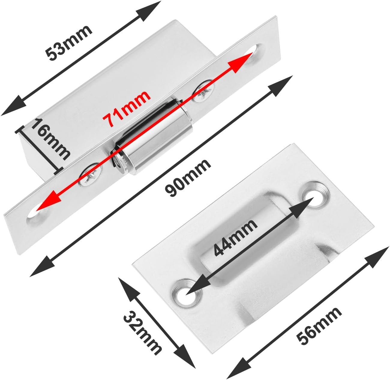 YINETTECH 2 Set Stainless Steel Adjustable Silent Roller Catch Adjustable Roller Catch Door Latches for Cupboards Kitchen Cabinet Bookcases Bathroom, Silver image number 4