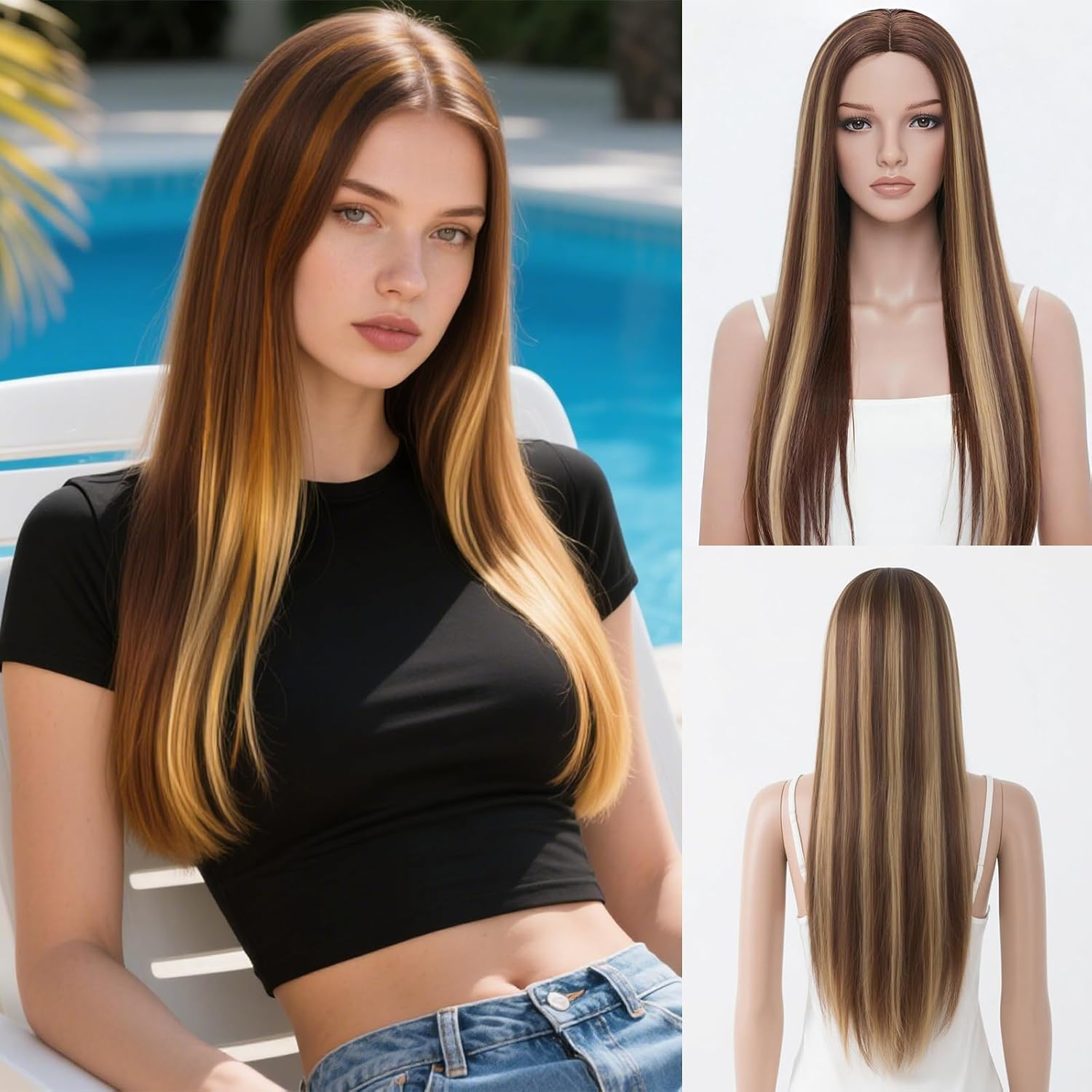 Xeelfaro Black Wavy Long Wig for Women Full Head with Natural Bang & Textured Curls, Soft 25Inch Wig for Everyday Styling Special Moments (Black, 25Inch)