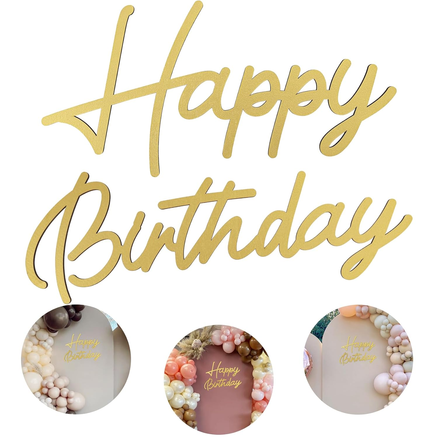 Happy Birthday Wooden Sign with Gold Painted Cutout Wooden Happy Birthday Letters Sign Vintage Rustic Party Decoration Backdrop Wall Photo Prop（Gold）