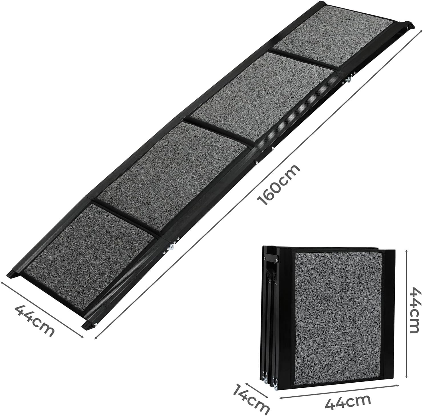 Pawz Extra Long 160Cm Foldable Dog Ramps Large Dogs, Pet Ramp for Car with Non-Slip Rug Surface, Pet Stairs Portable, 44Cm Wide Pet Steps for Medium & Large Dog up to 100Kg Get into Car SUV Truck,Grey image number 5