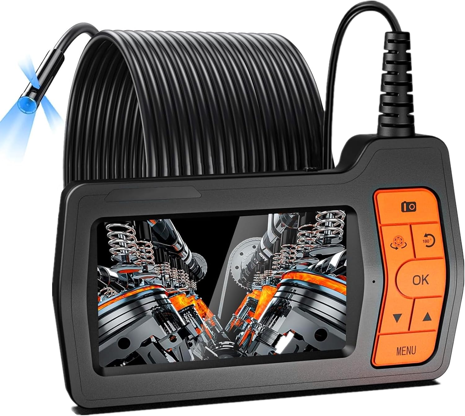 Bluefire Triple Lens Borescope with 5'' IPS Screen, 1920P HD Industrial Endoscope Dual Lens Inspection Camera with 8 LED Lights, Waterproof Snake Camera for Sewer Pipe(15M) image number 1