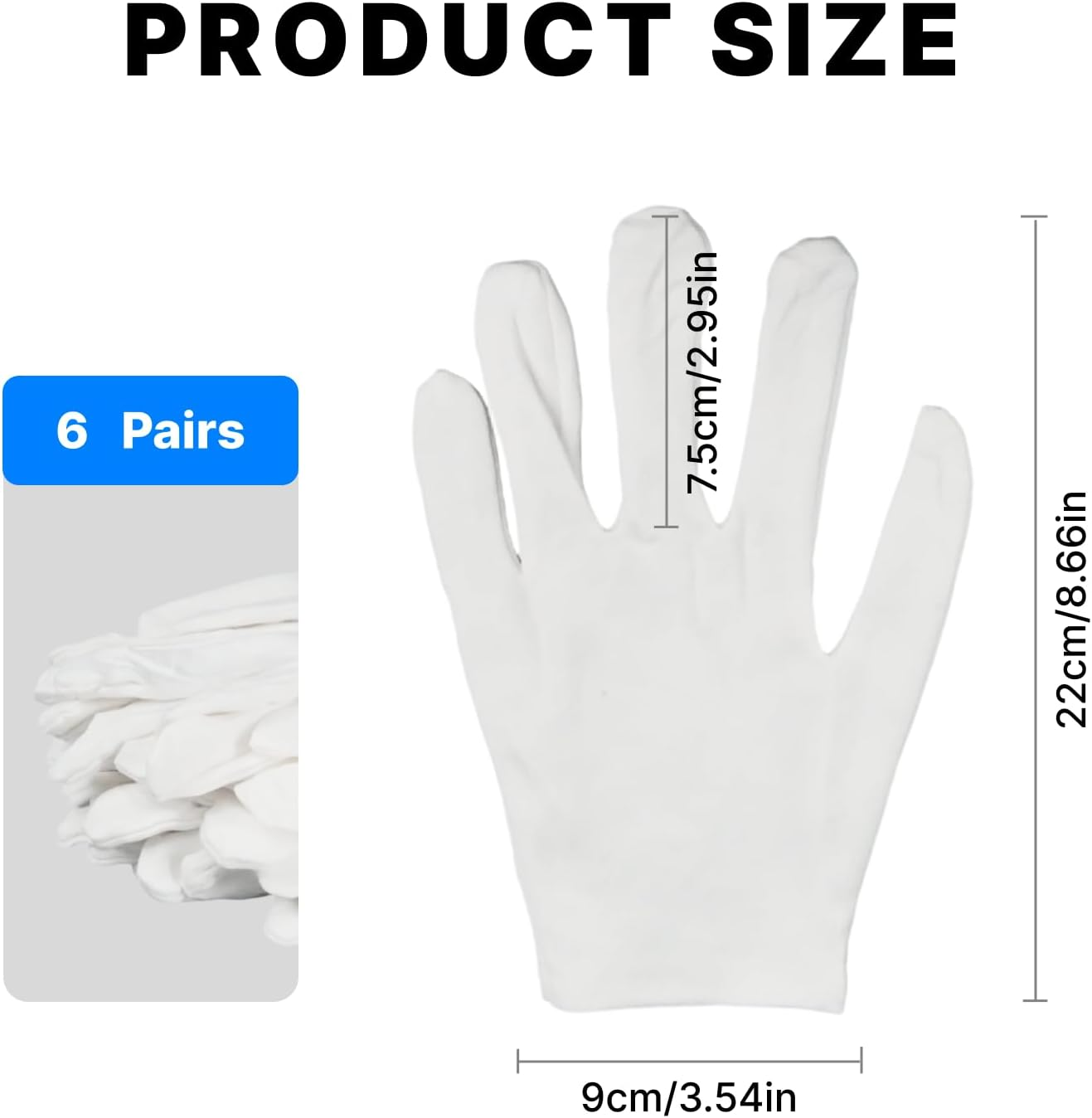 12 Pcs Gloves White Cotton Gloves &ndash; 22Cm Stretch Gloves for Spa/Jewelry Handling (One Size) image number 3