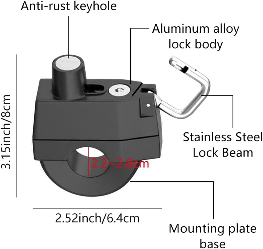 Helmet Lock, Motorcycle Helmet Lock, Bicycle Helmet Lock, Universal Helmet Lock with Keys, for 22-28 Mm Handlebar Tubes, Motorcycles, Bicycles or Scooters, Secures the Helmet image number 4