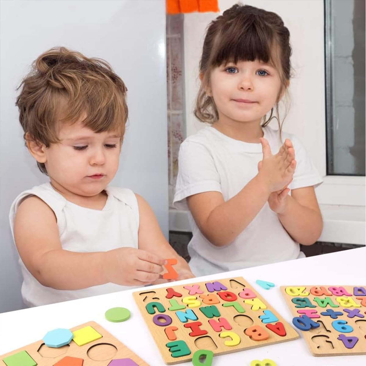 Cawtiuly Wooden Puzzles for Toddlers Ages 3-5, Alphabet Number Shape Learning Puzzle for Kids, ABC Puzzle Shape Alphabet Learning Puzzles Toys, Preschool Education Jigsaw for Boys and Girls image number 2