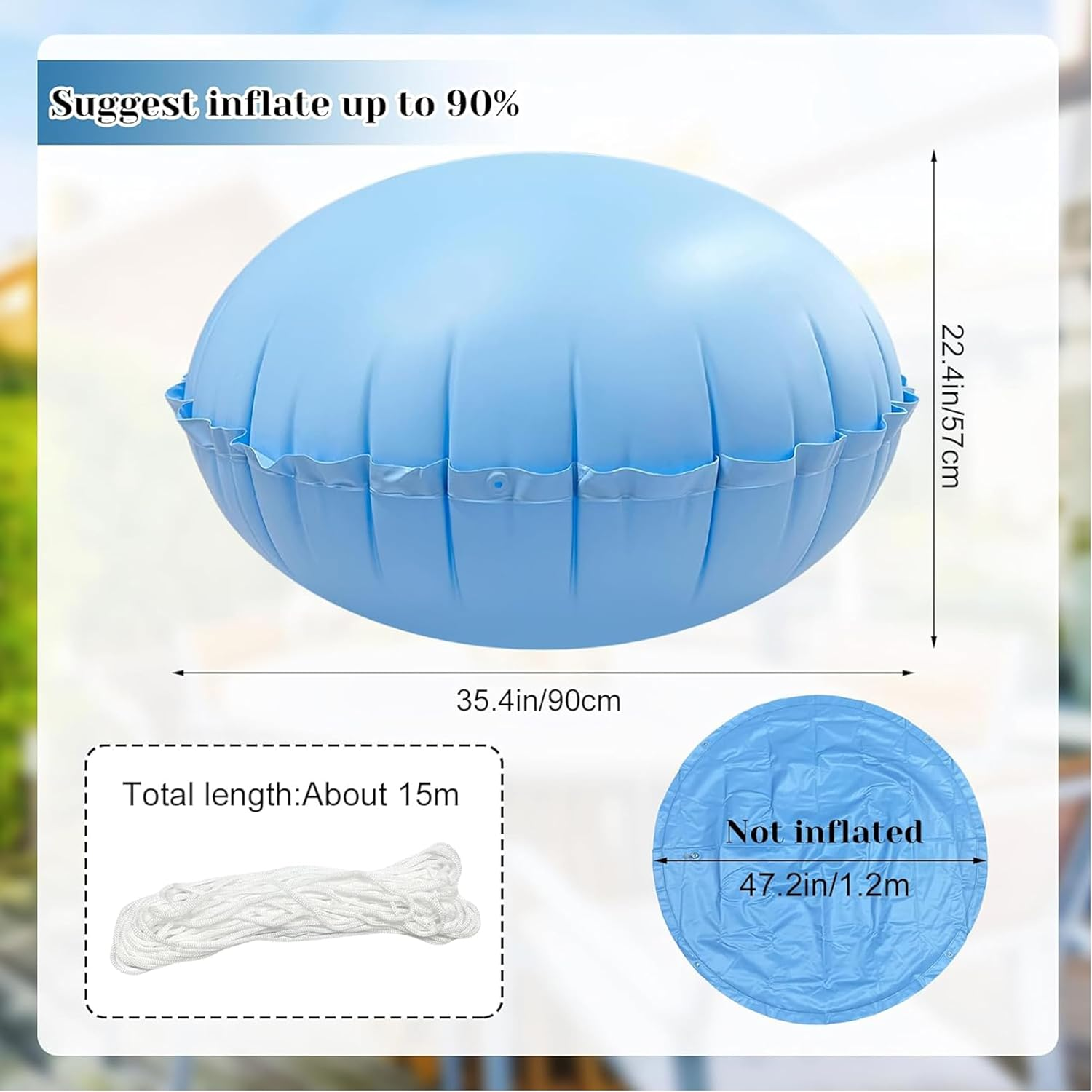 Dome Patio Furniture Cover Airbag,Reusable Patio Table Cover Air Pillow,Inflatable Airbag for Patio Table Covers,4Ft Dia Air Bag Pillow with 49.5Ft Drawstring,Uv Resistant,Water Resistant image number 6