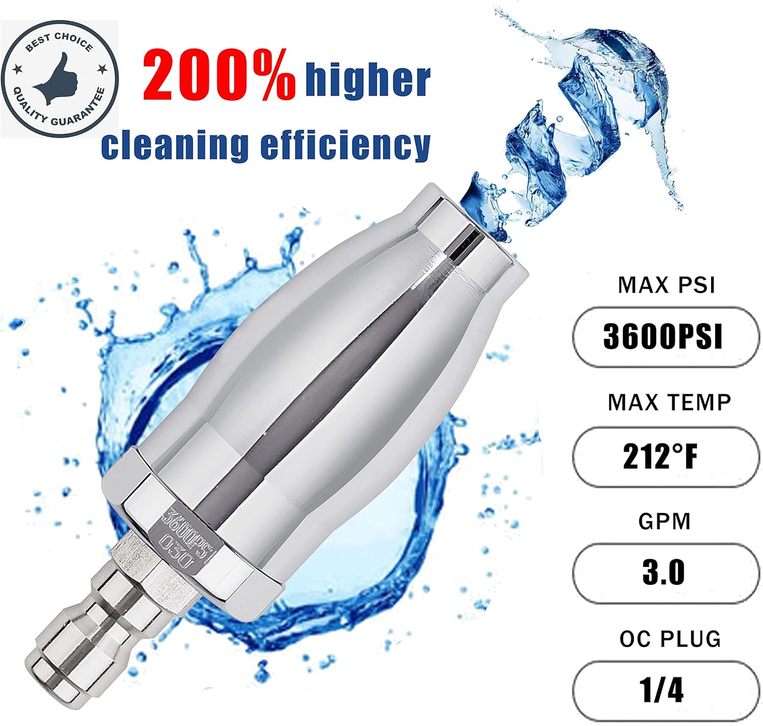 Raincovo Turbo Nozzle for Pressure Washer, Rotating Nozzle for Hot and Cold Water, 1/4 Inch Quick Connect, Orifice 3.0, 3600 PSI image number 4