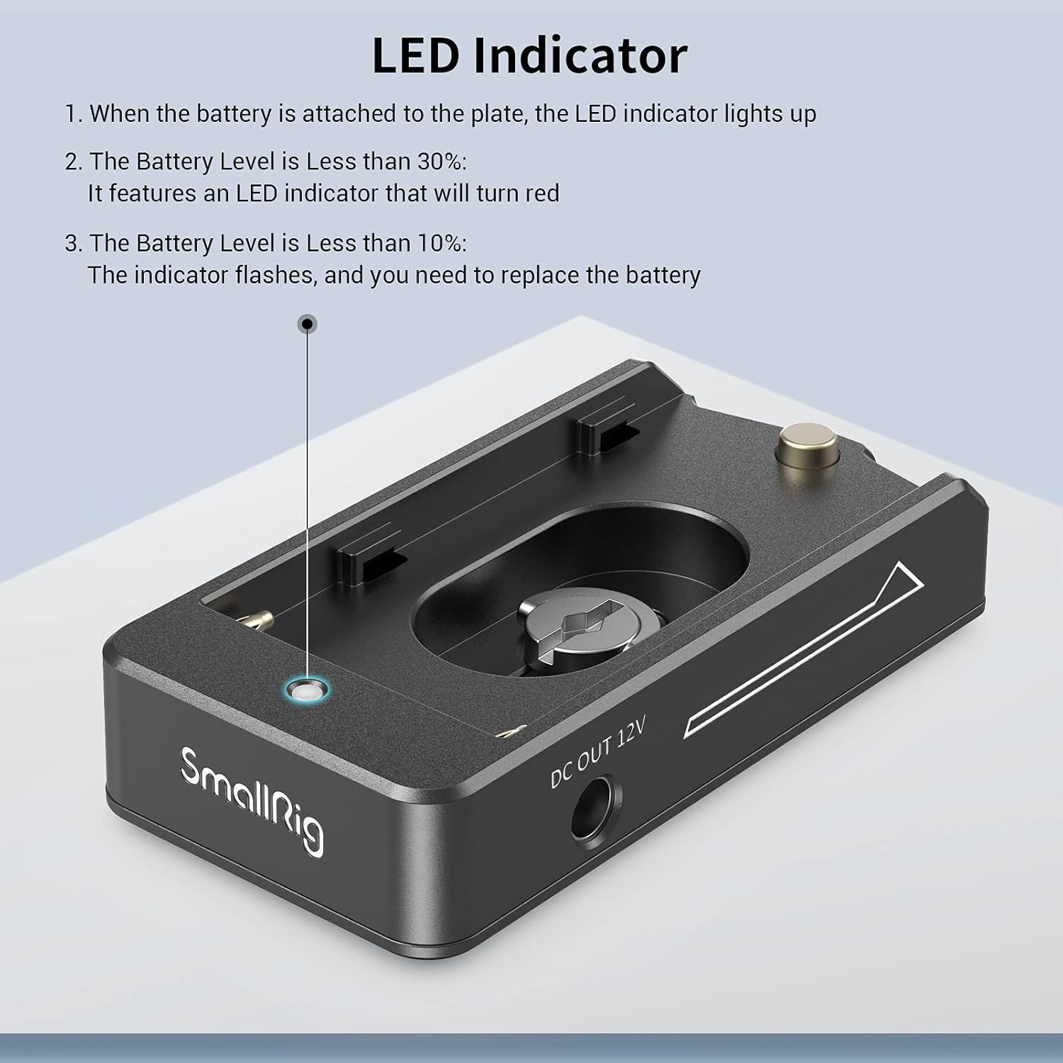 Smallrig NP-F Battery Adapter Plate Lite for Sony NP-F Battery, W/ 12V/7.4V Output Port, LED Low Indicator, ABS Material - 3018 image number 2