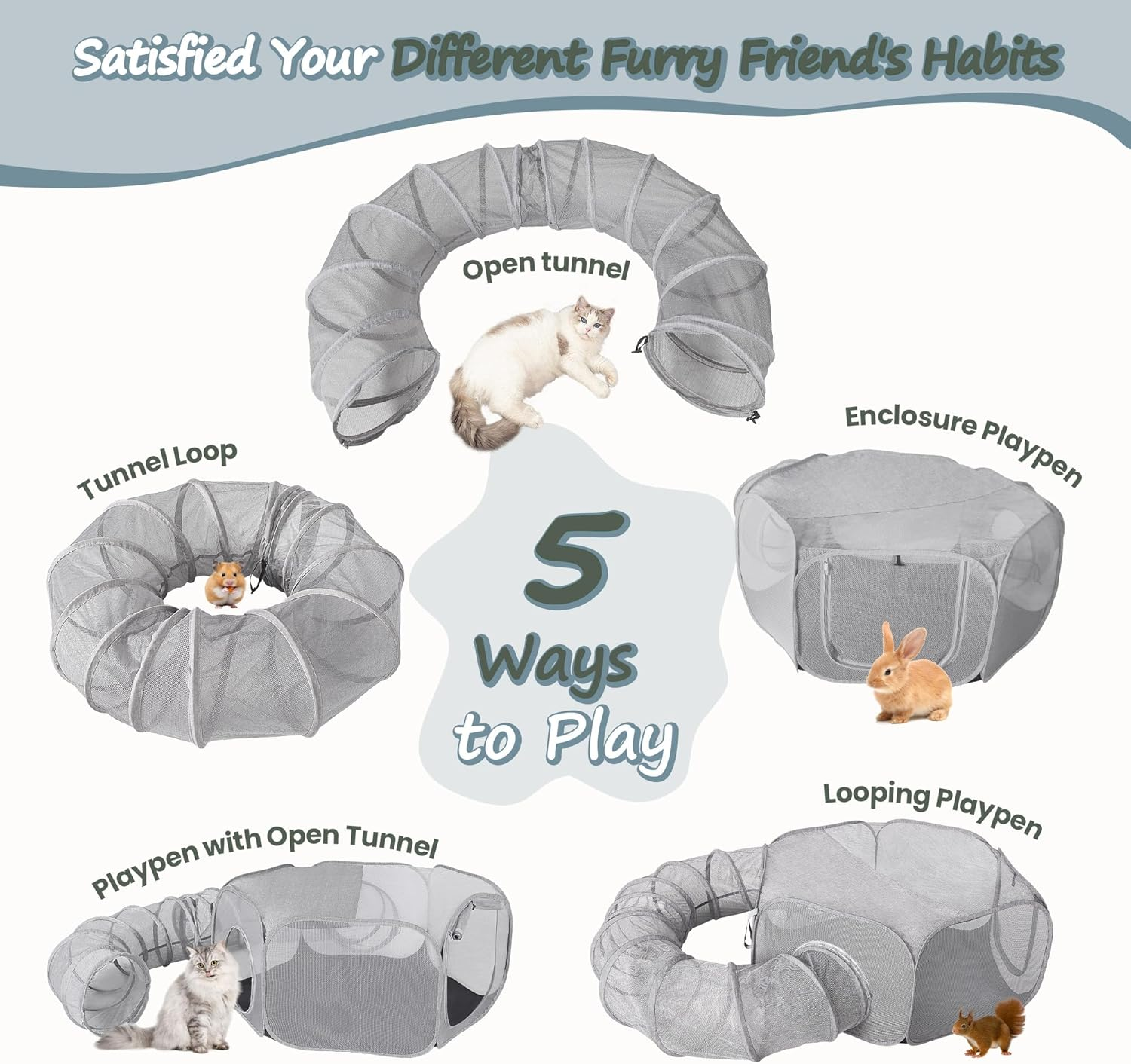 X-ZONE PET Outdoor Cat Enclosure, Portable Catio Playground, Enclosed Tent Playpen Tunnel for Indoor Cats & Small Animals, with Bag Storage 45 Inch Gray image number 4