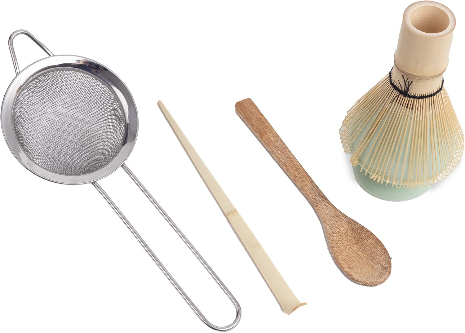 Bamboo Matcha Whisk Set, Myrthra Traditional Japanese Chasen Stirrer-Japanese Matcha Whisk with Bamboo Scoop, Stainless Sifter and Ceramics Whisk Holder image number 4