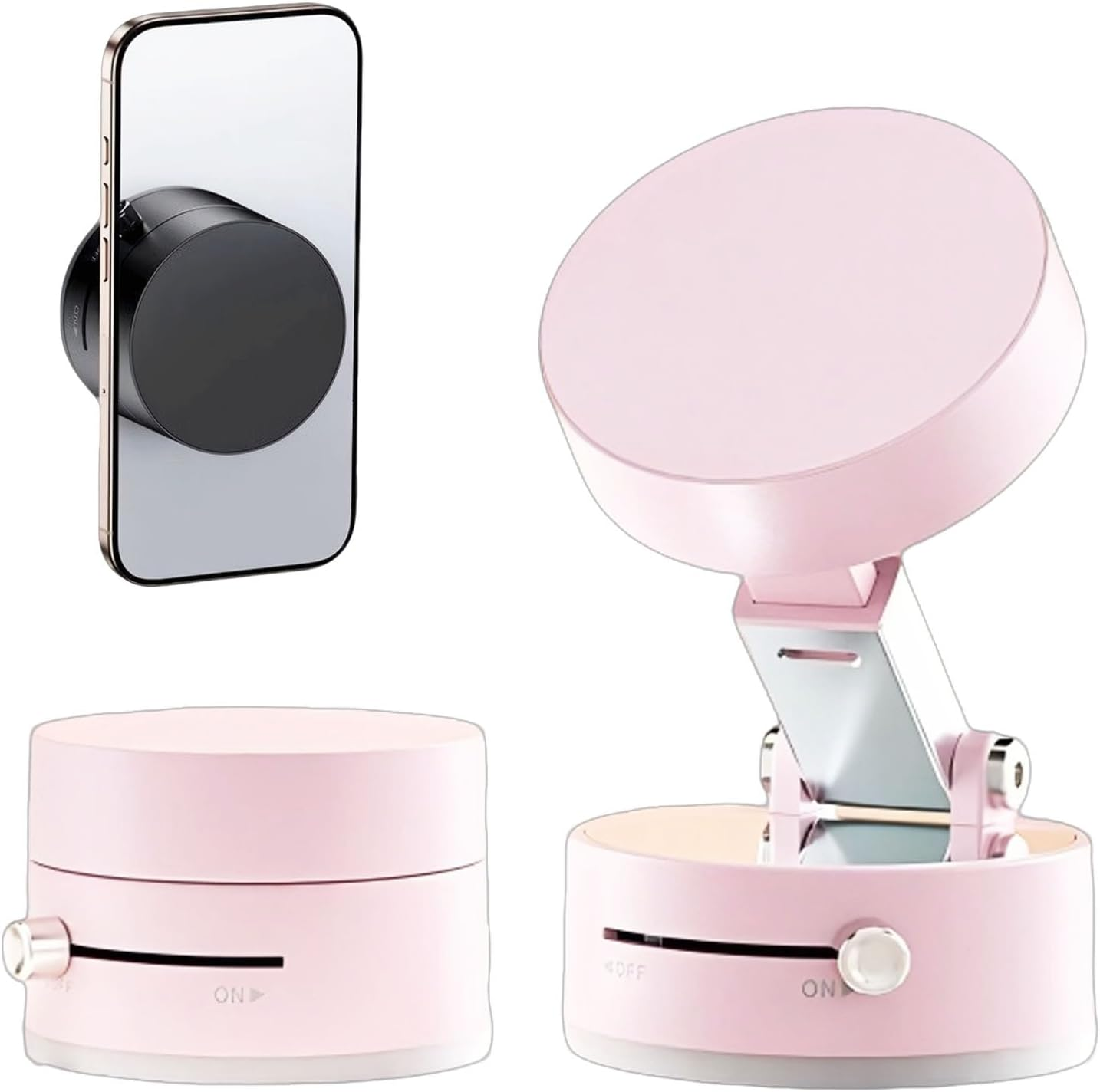 Leeneen 2025 New Strong Magnetic Vacuum Suction Phone Holder,For Car/Home/Smooth Surface/Mirror/Glass Foldable and Retractable Vacuum Magnetic Suction Phone Mount Bracket (White)