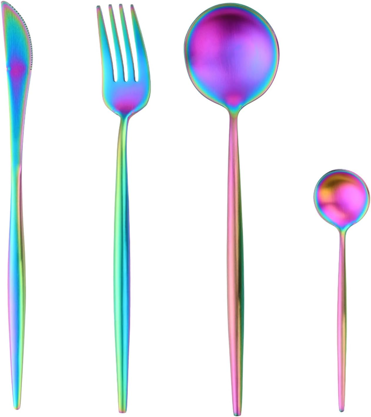 16 Piece Silverware Set, Stainless Steel Flatware Set Service for 4, Tableware Cutlery Set Including Knives Forks Spoons, Mirror Polishing, Dishwasher Safe (Rainbow)