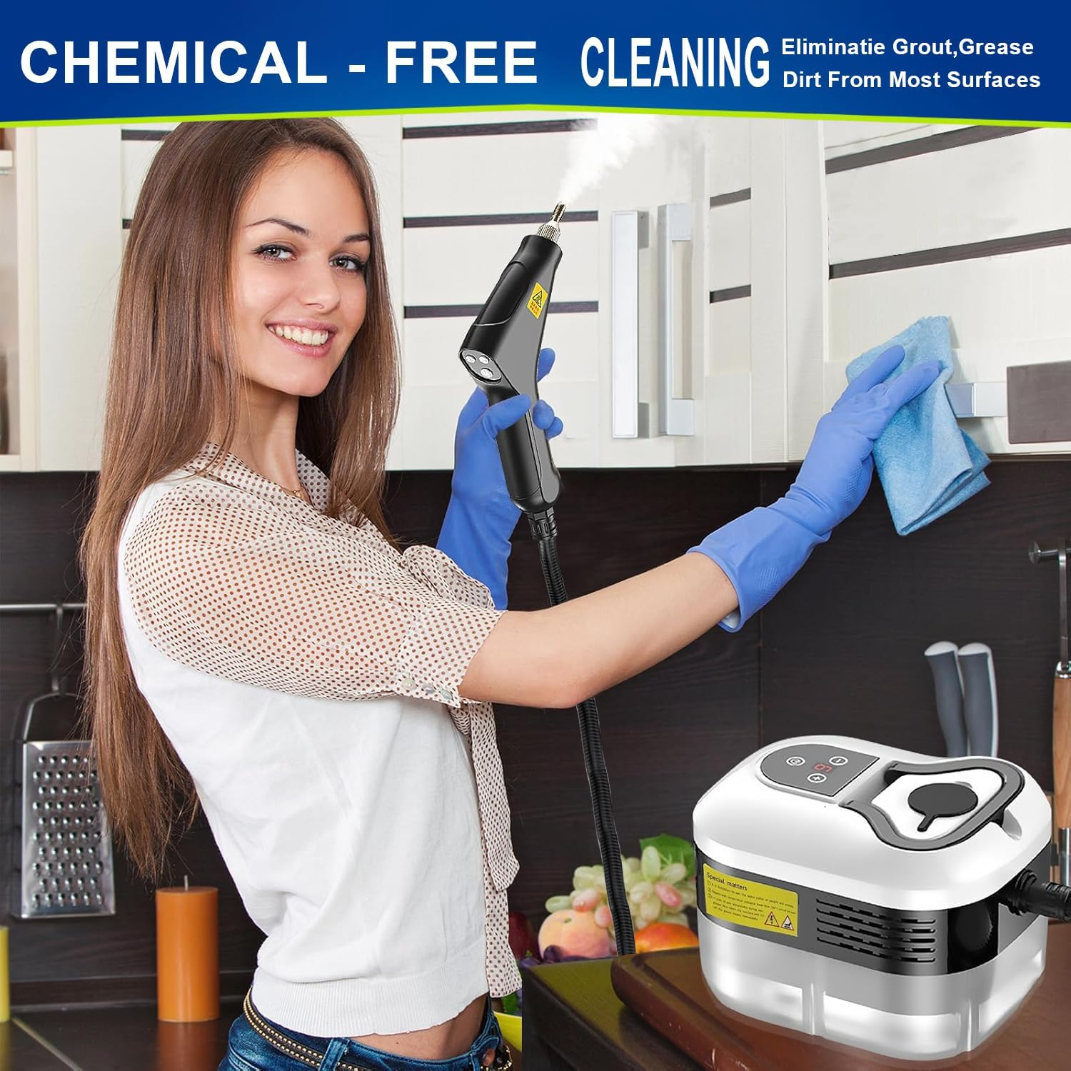 Handheld Steam Cleaner, Multi-Surface Pressurized Steam Cleaner with 6Pcs Accessories, Chemical Free Multi-Purpose Steam Cleaners, Steamer for Cleaning Dirt, Grease, Grout, Tile, Floor (Black A) image number 3