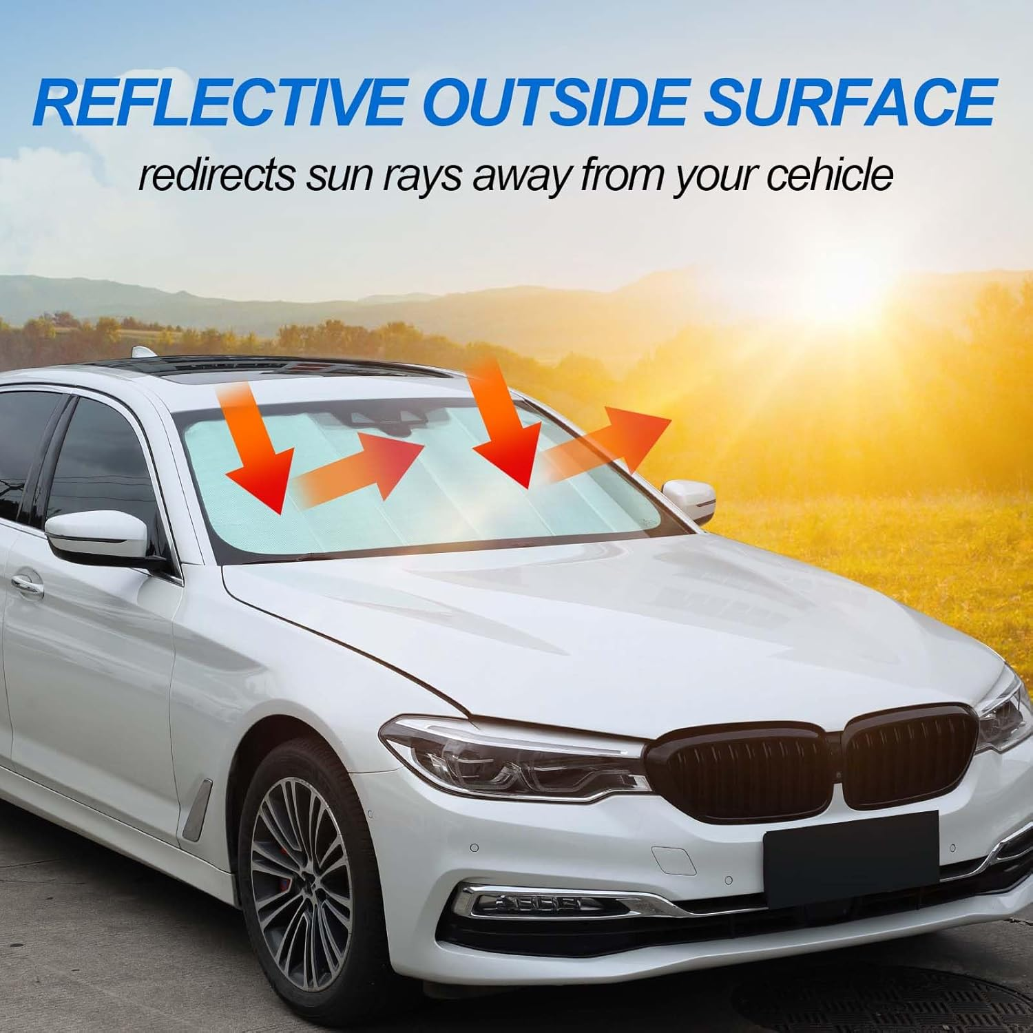 Windscreen Sun Shade Compatible with BMW 5 Series Accessories | Reflective Windshield Cover Window Shade | UV & Heat Blocking Cover (Aluminum Foil, 2018-2023) image number 3